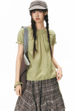 Girly Puff-Sleeved Round-Neck Shirt