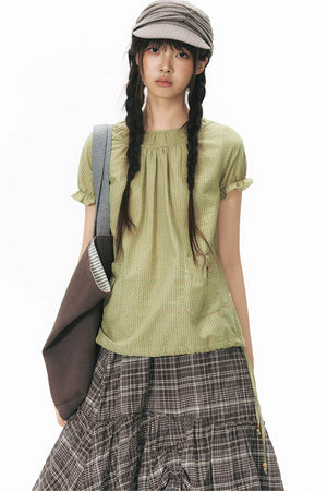 Girly Puff-Sleeved Round-Neck Shirt