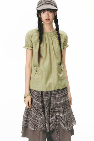 Girly Puff-Sleeved Round-Neck Shirt