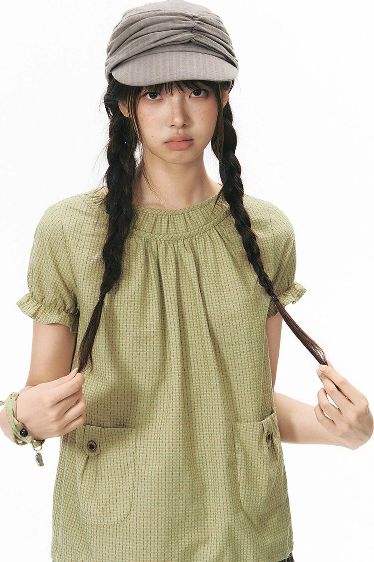 Girly Puff-Sleeved Round-Neck Shirt