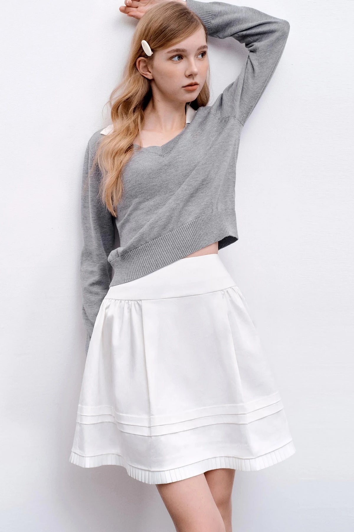 Glossy Pleated Puffy A-Line Skirt