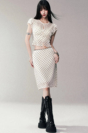 Glossy Polka Dot Top and Skirt Set-Up