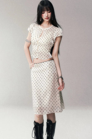 Glossy Polka Dot Top and Skirt Set-Up