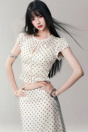 Glossy Polka Dot Top and Skirt Set-Up