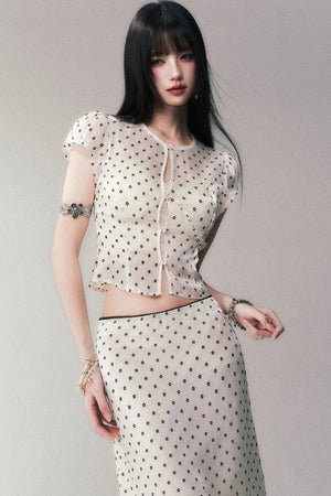Glossy Polka Dot Top and Skirt Set-Up