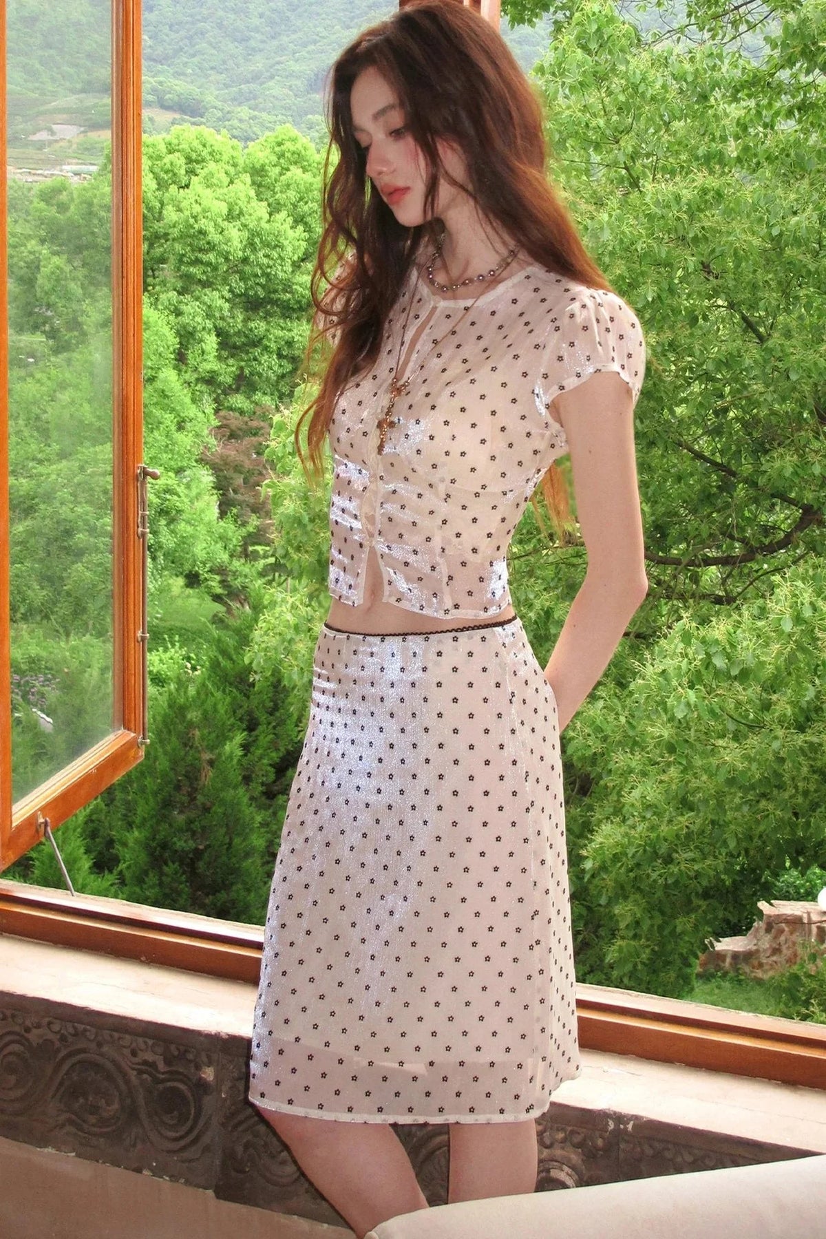 Glossy Polka Dot Top and Skirt Set-Up