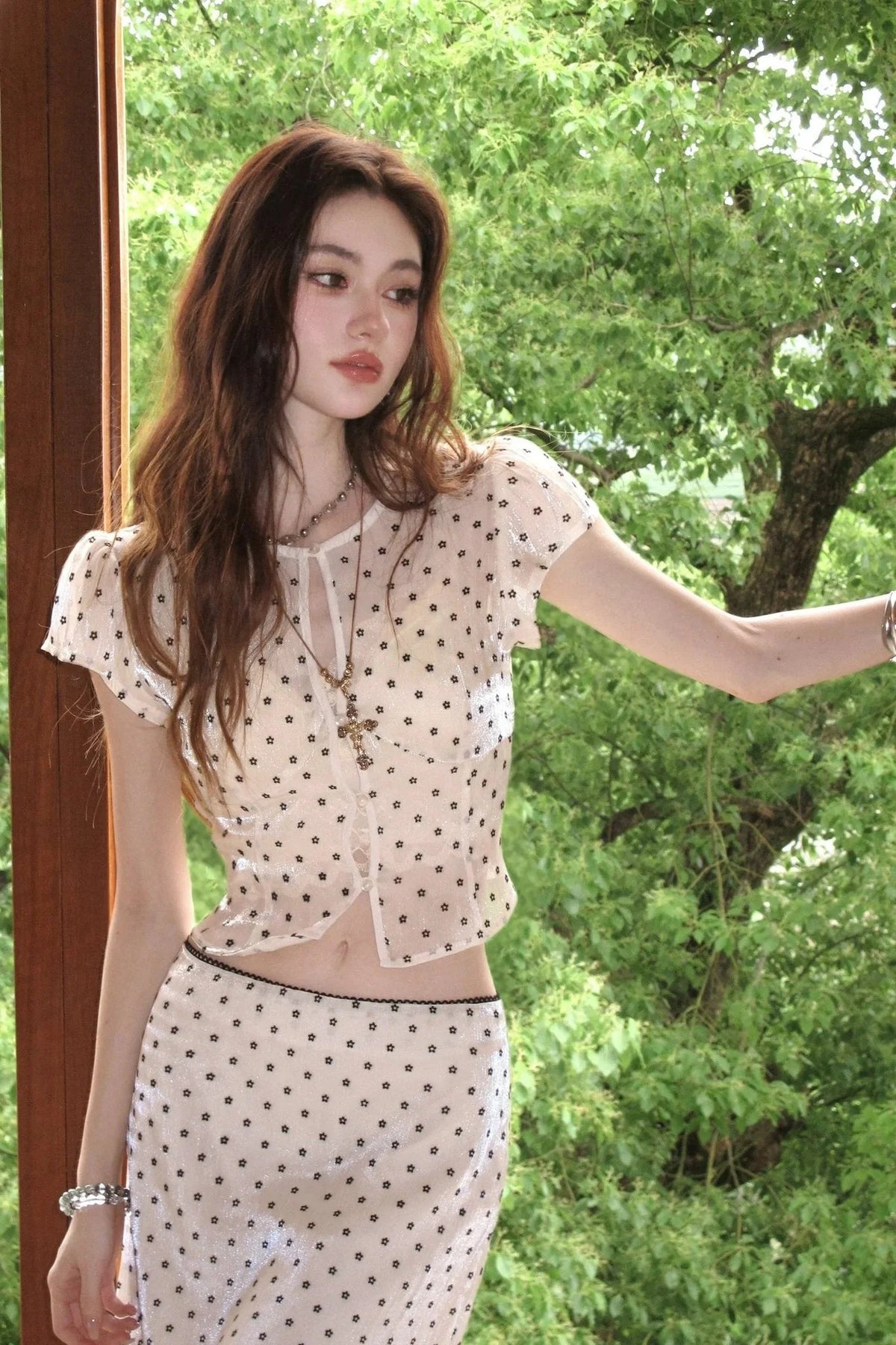 Glossy Polka Dot Top and Skirt Set-Up
