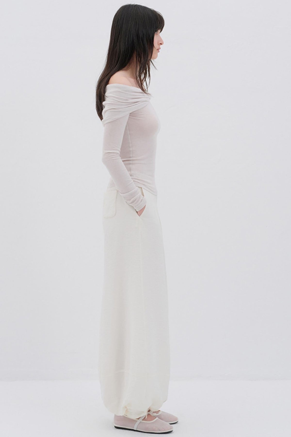 Glutinous Wool Blend One-Shoulder Top