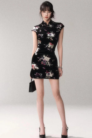 Gold-Embellished Velvet Dress
