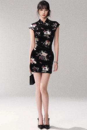 Gold-Embellished Velvet Dress