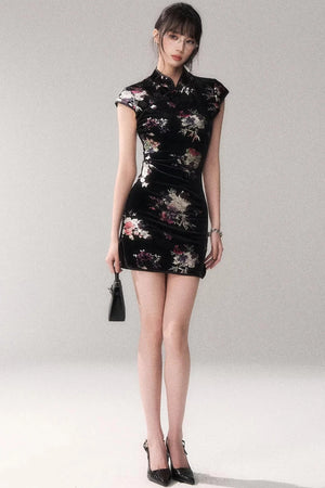 Gold-Embellished Velvet Dress