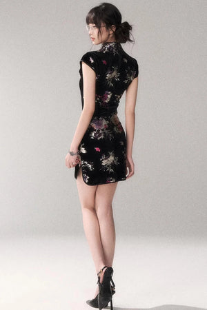 Gold-Embellished Velvet Dress