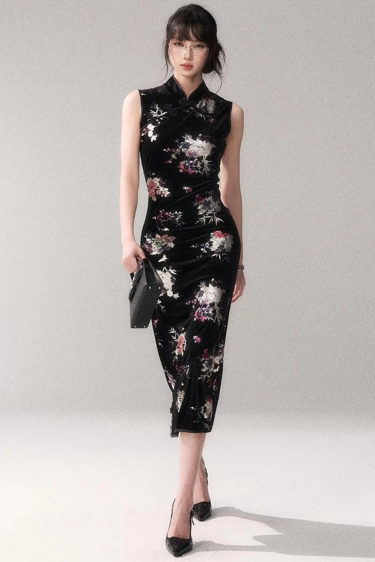 Gold-Embellished Velvet Dress