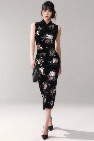Gold-Embellished Velvet Dress