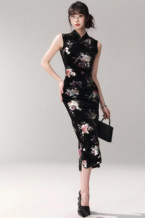 Gold-Embellished Velvet Dress