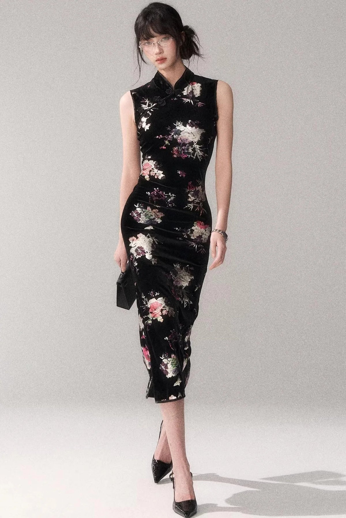 Gold-Embellished Velvet Dress