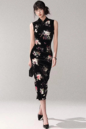 Gold-Embellished Velvet Dress
