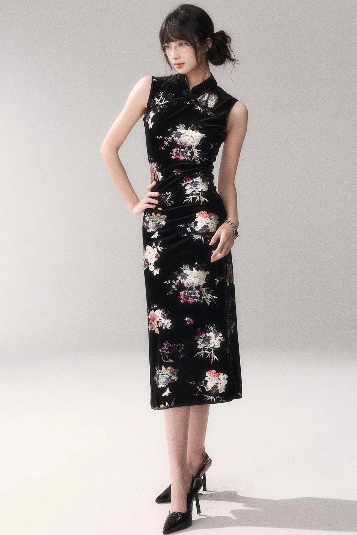 Gold-Embellished Velvet Dress