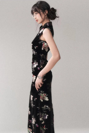 Gold-Embellished Velvet Dress
