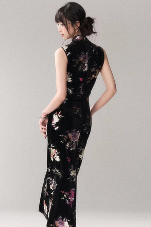 Gold-Embellished Velvet Dress