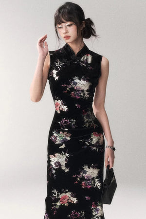 Gold-Embellished Velvet Dress