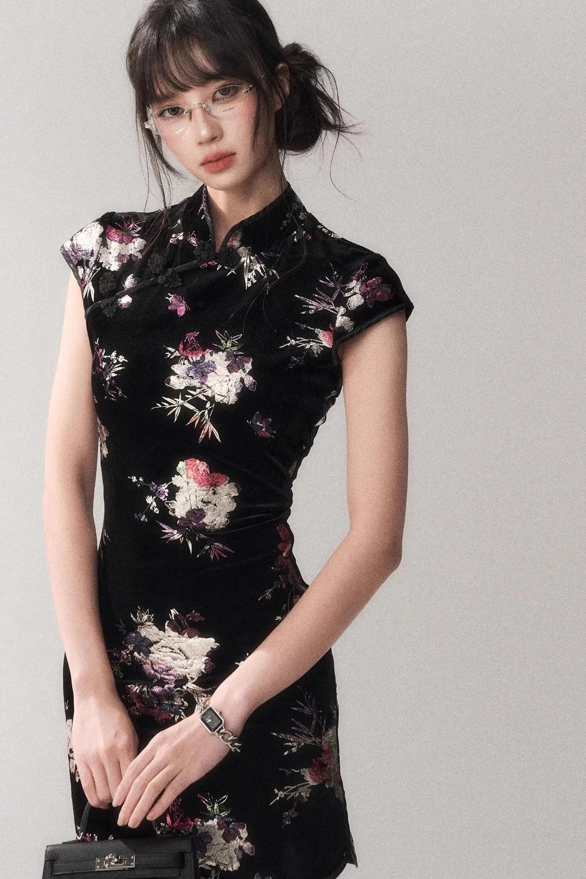 Gold-Embellished Velvet Dress