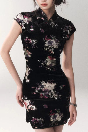 Gold-Embellished Velvet Dress