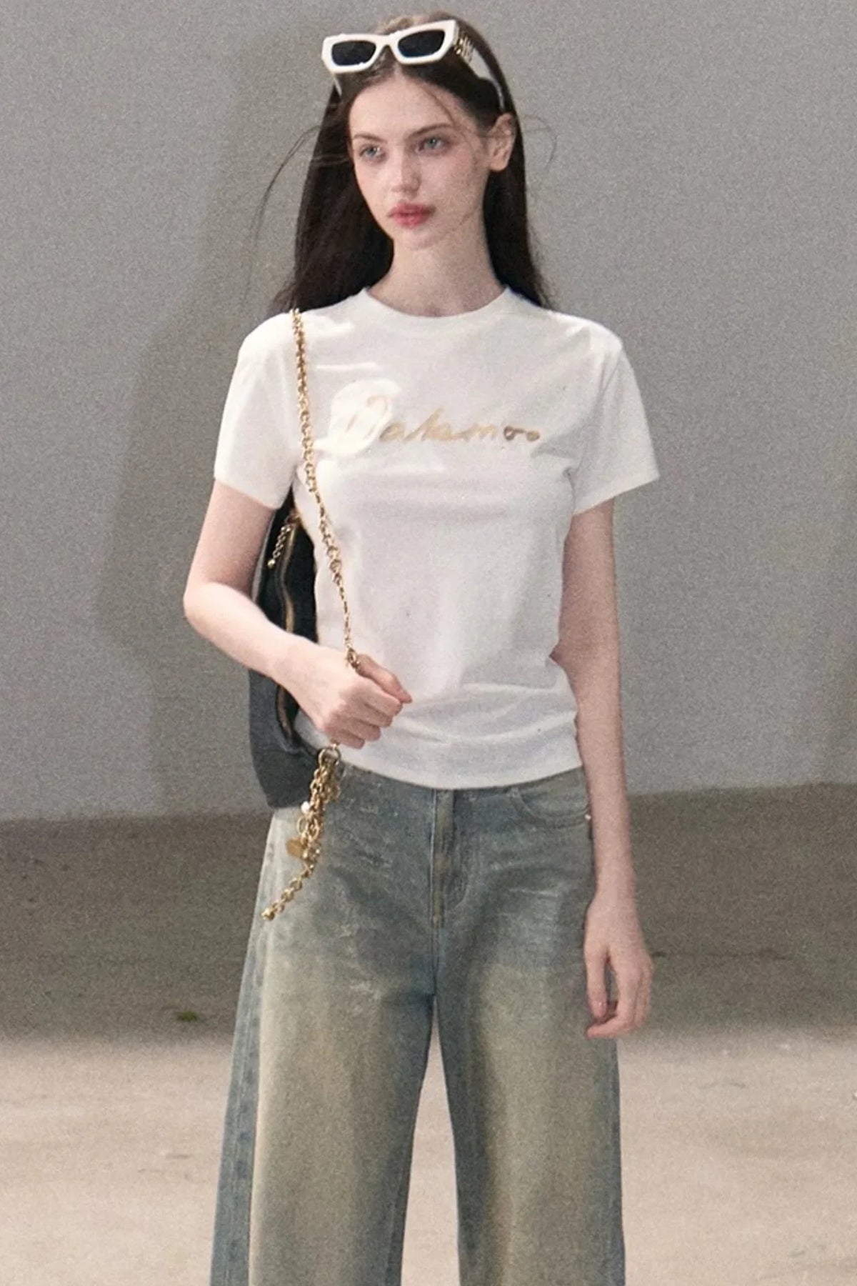Gold Foil Print Knit T-Shirt
