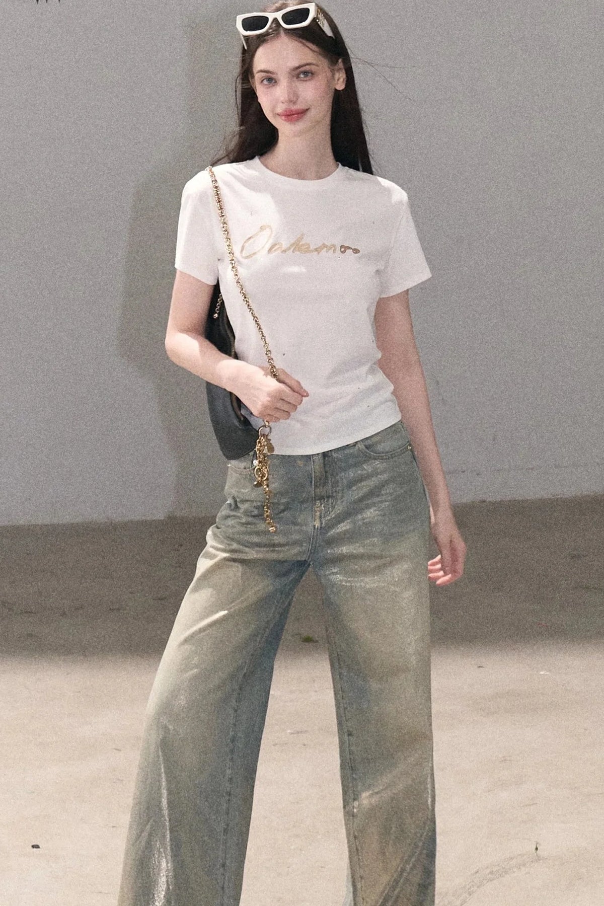 Gold Foil Print Knit T-Shirt
