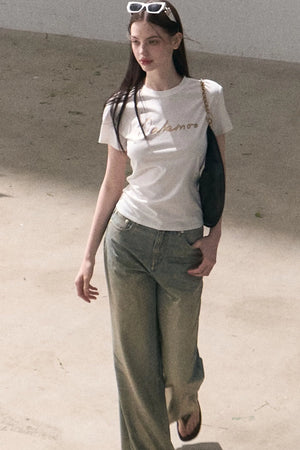 Gold Foil Print Knit T-Shirt