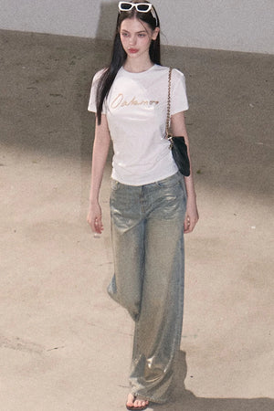 Gold Foil Print Knit T-Shirt