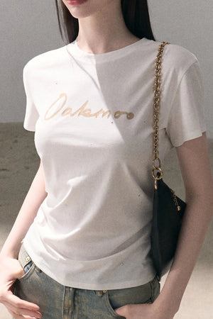 Gold Foil Print Knit T-Shirt