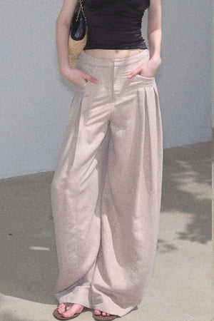 Gold Silk Linen Wide-Leg Pants