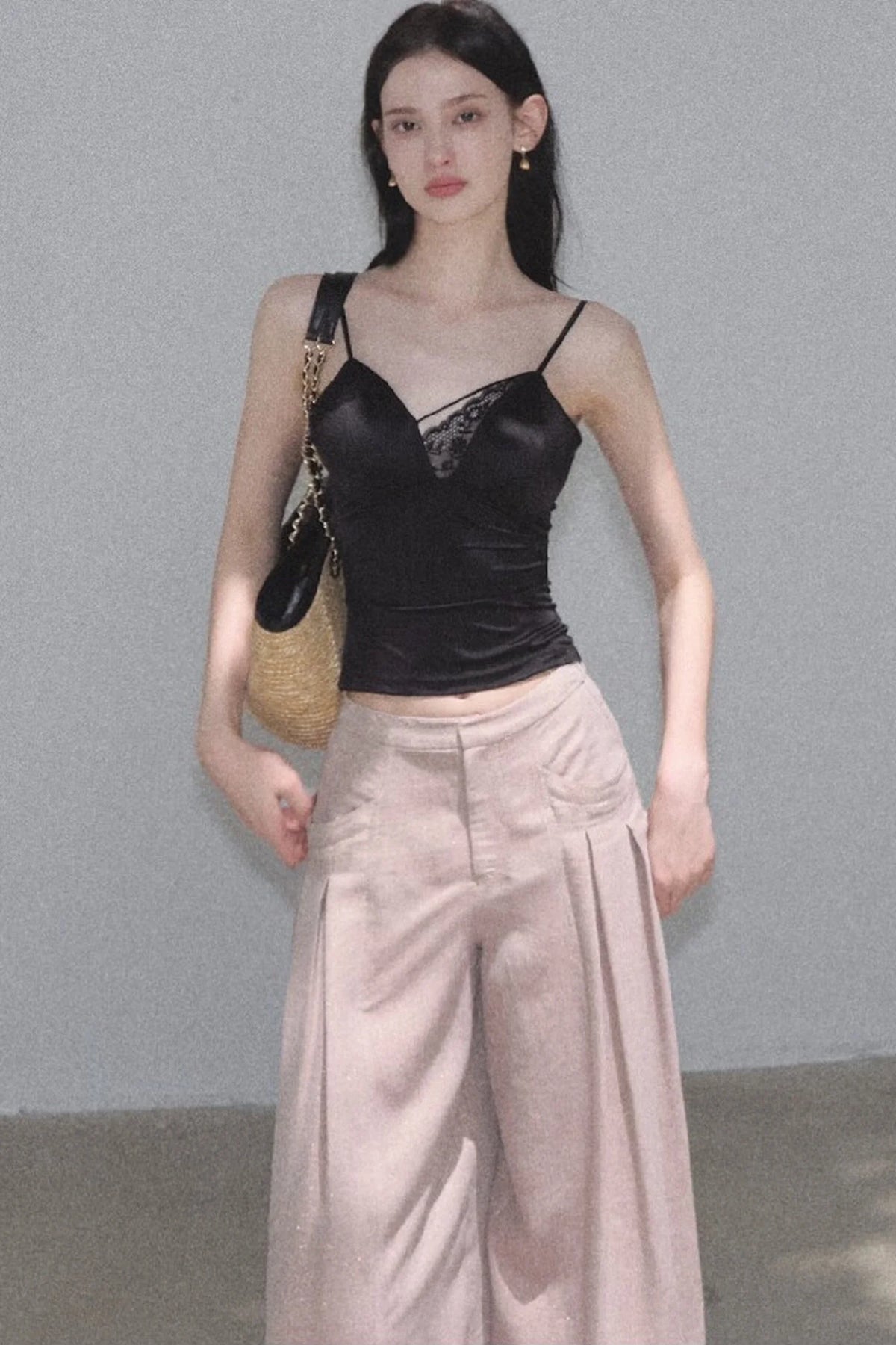 Gold Silk Linen Wide-Leg Pants