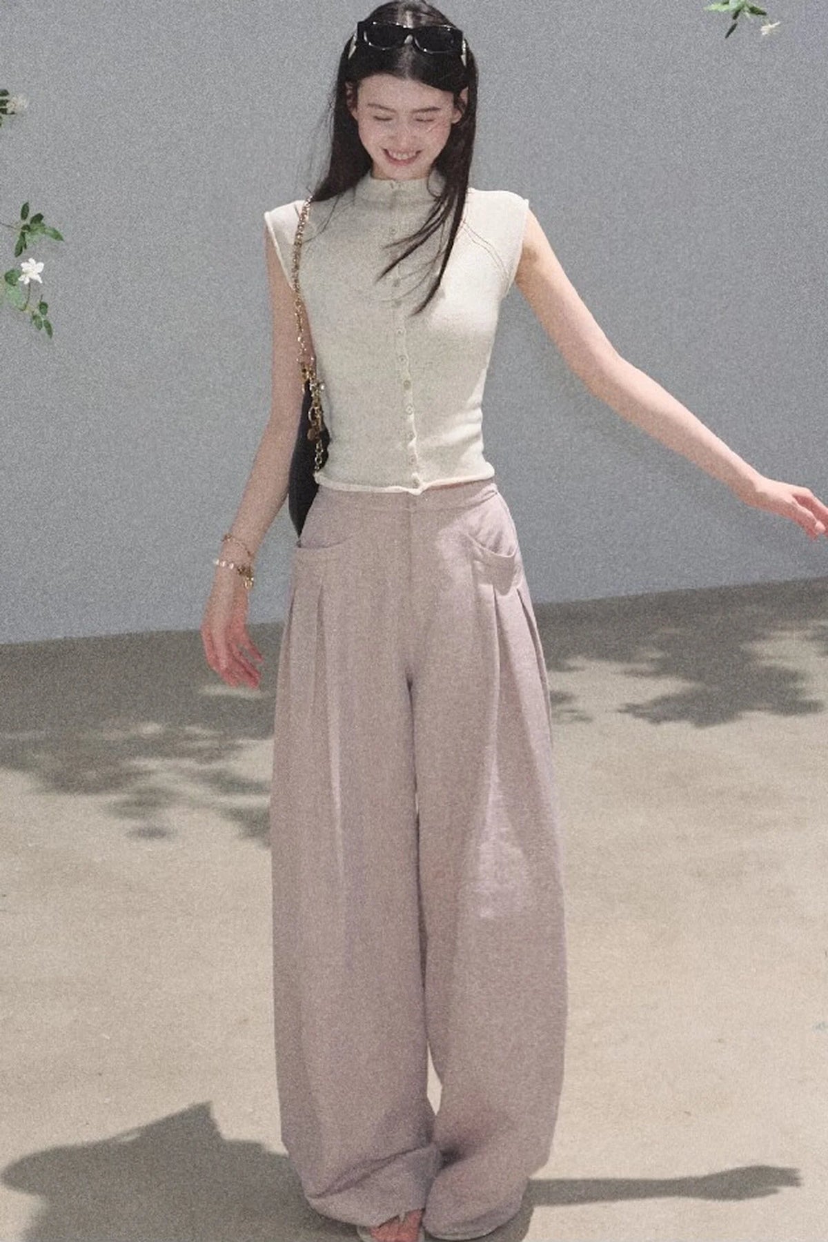 Gold Silk Linen Wide-Leg Pants