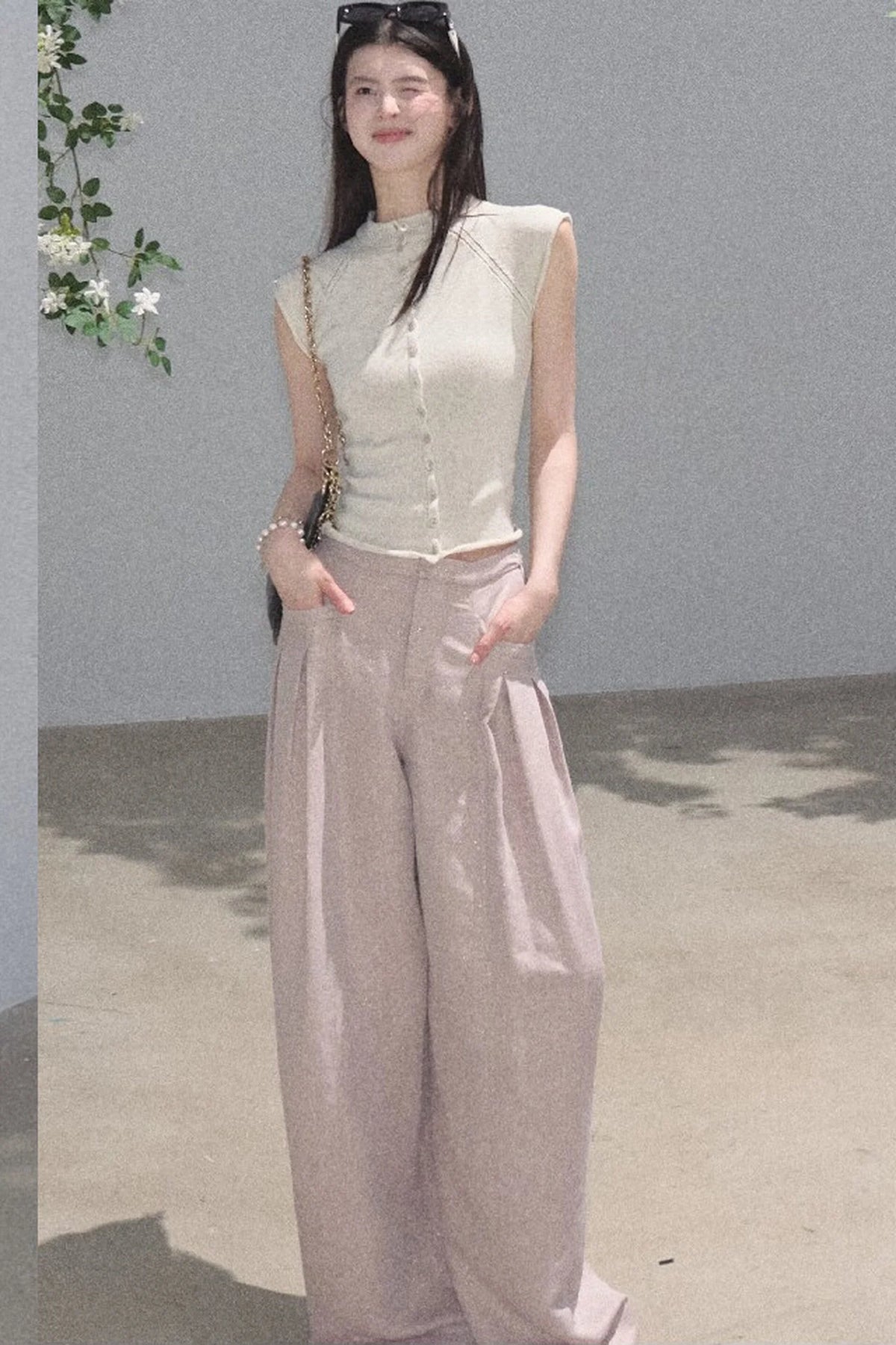 Gold Silk Linen Wide-Leg Pants