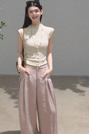 Gold Silk Linen Wide-Leg Pants