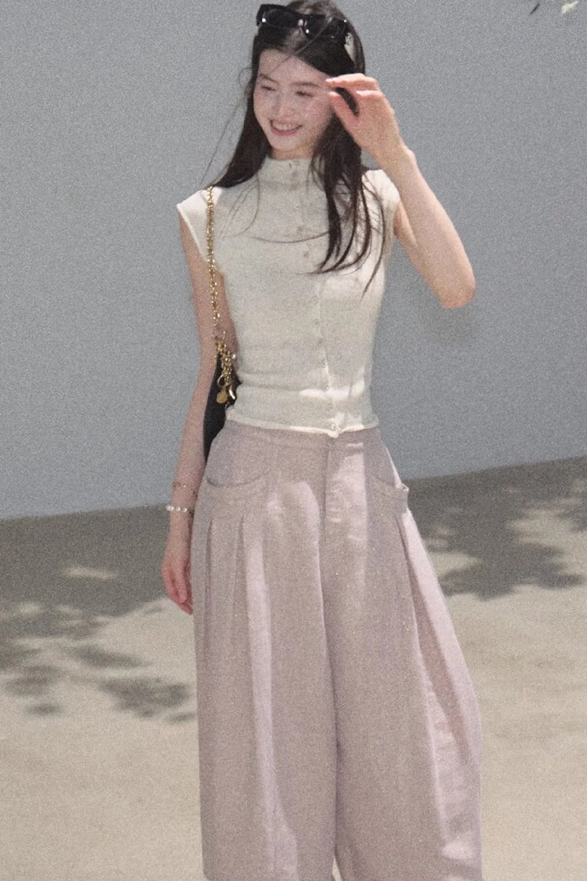 Gold Silk Linen Wide-Leg Pants