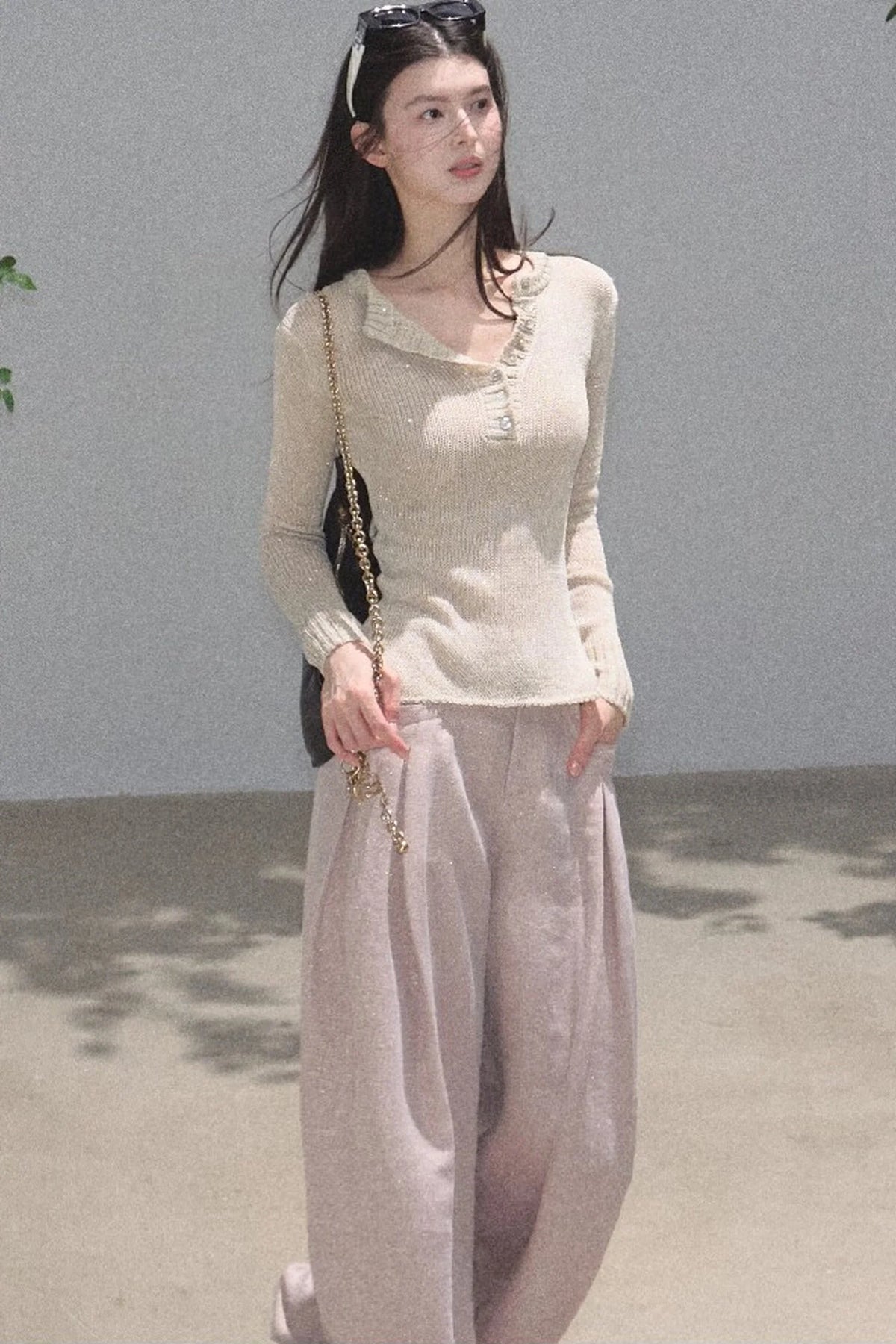 Gold Silk Linen Wide-Leg Pants