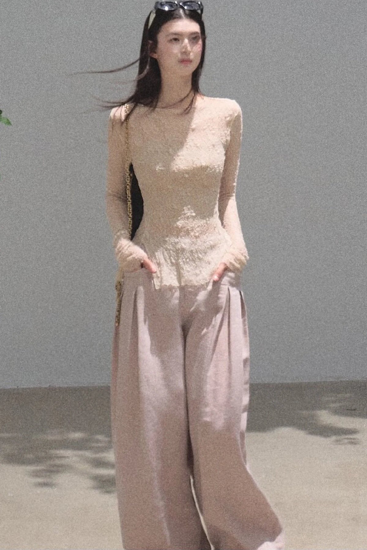 Gold Silk Linen Wide-Leg Pants