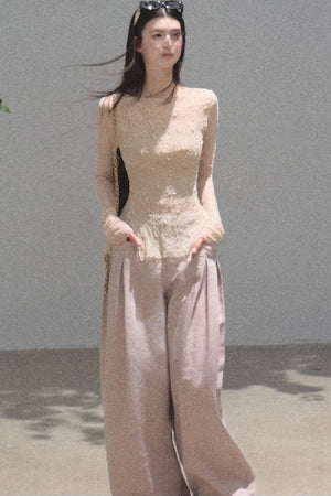 Gold Silk Linen Wide-Leg Pants