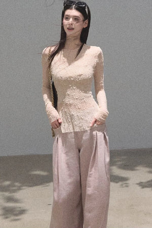 Gold Silk Linen Wide-Leg Pants