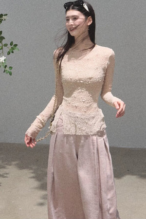 Gold Silk Linen Wide-Leg Pants