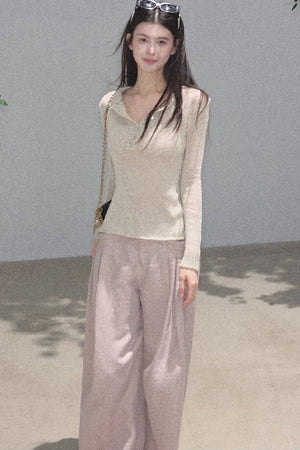 Gold Silk Linen Wide-Leg Pants