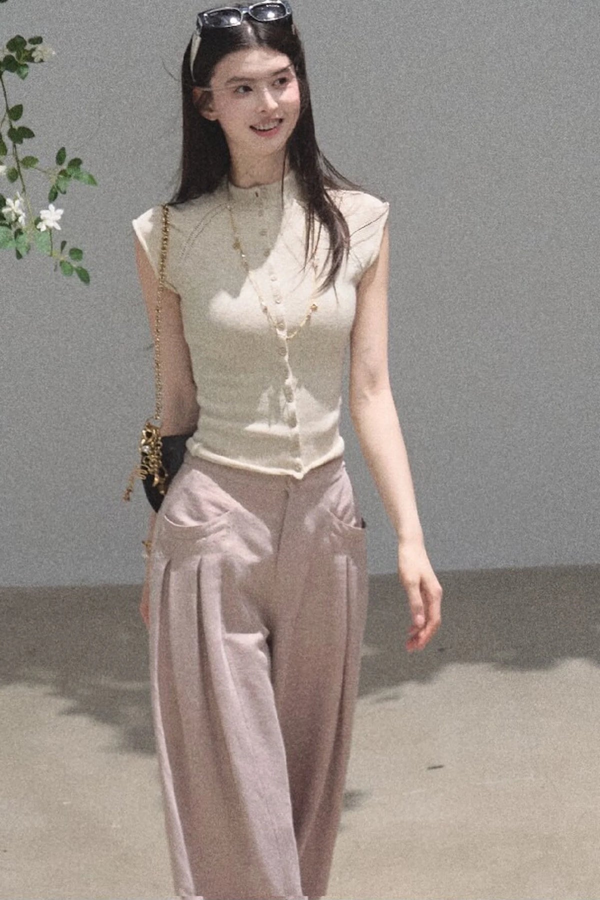 Gold Silk Linen Wide-Leg Pants