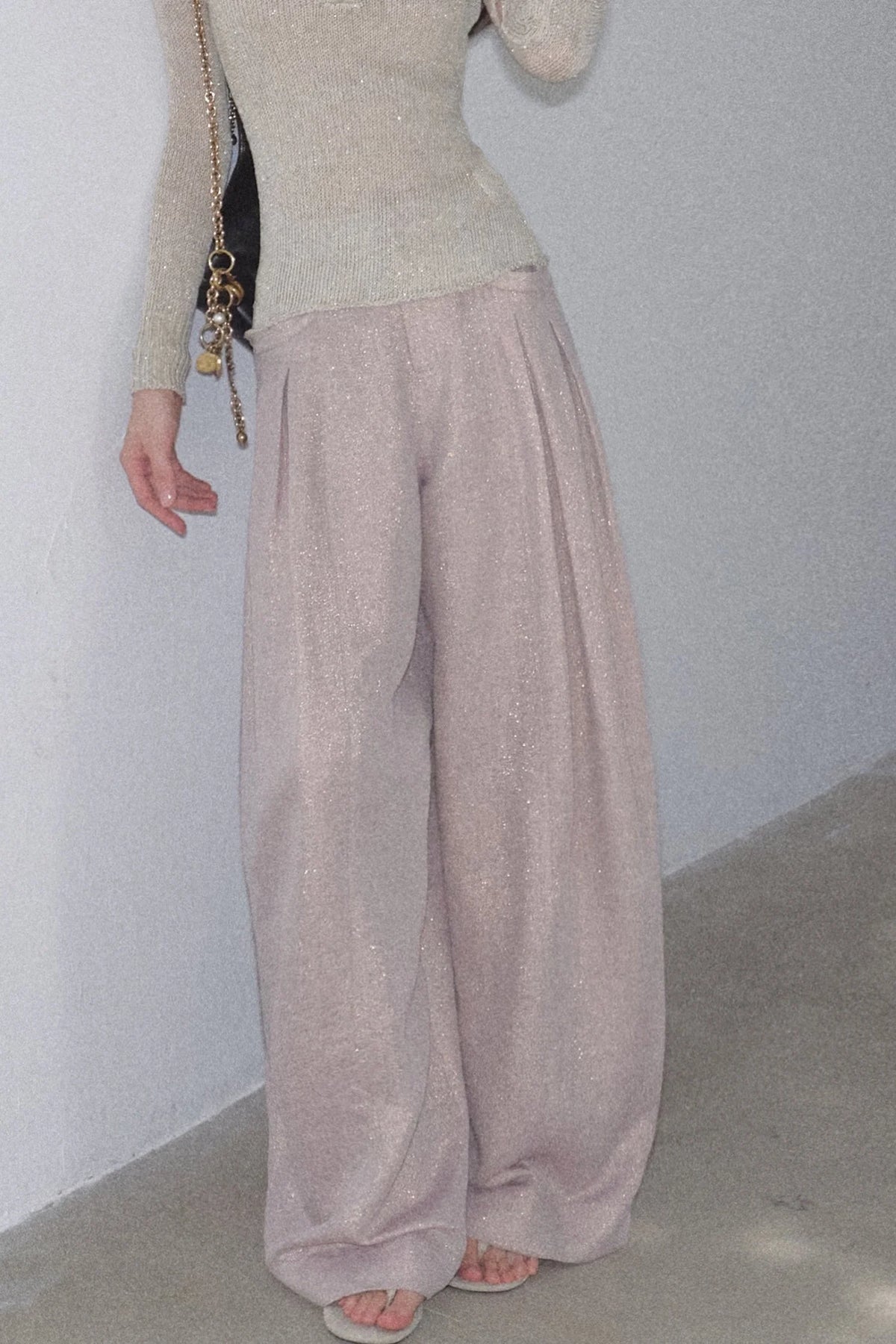 Gold Silk Linen Wide-Leg Pants