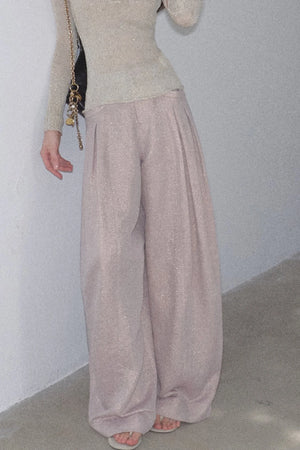 Gold Silk Linen Wide-Leg Pants