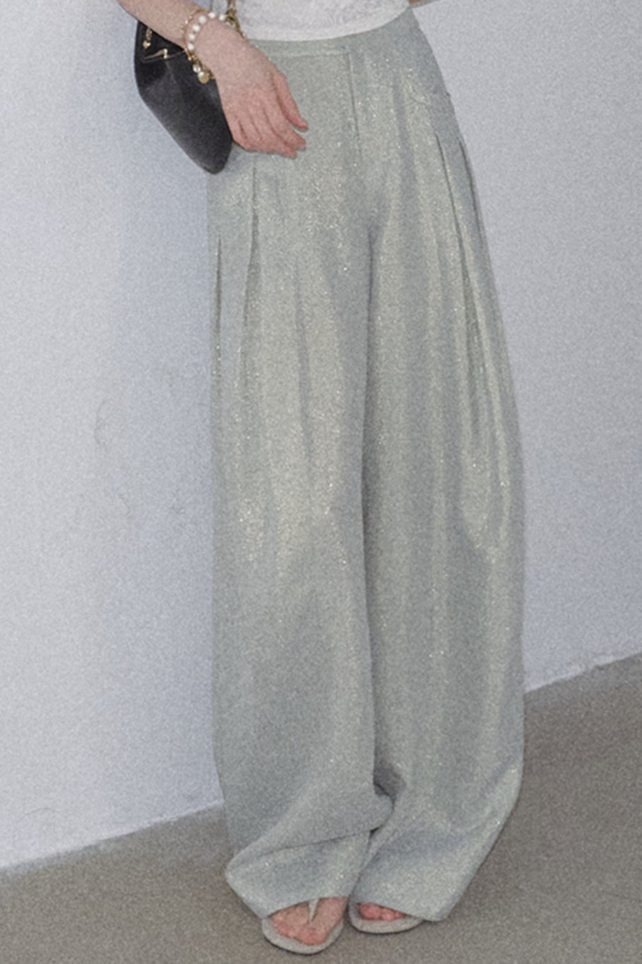Gold Silk Linen Wide-Leg Pants