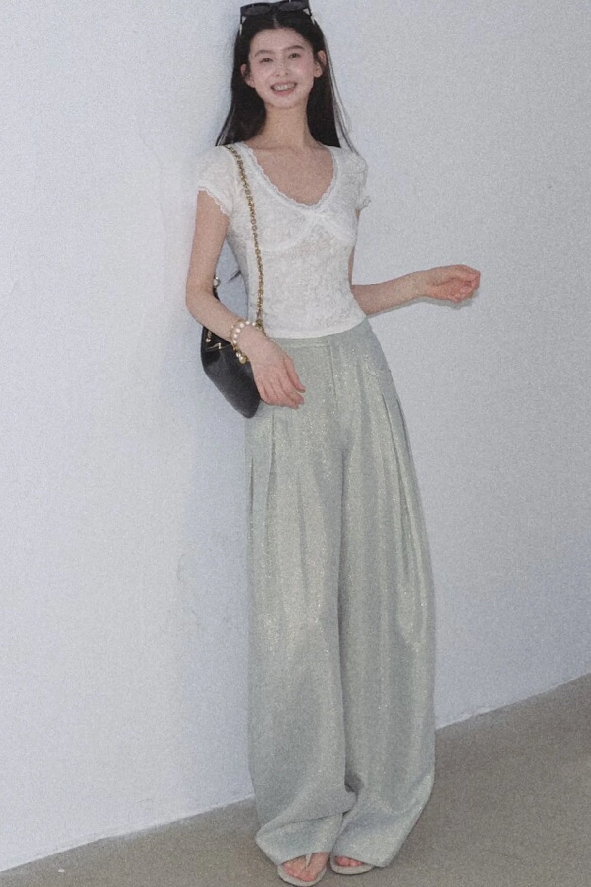Gold Silk Linen Wide-Leg Pants