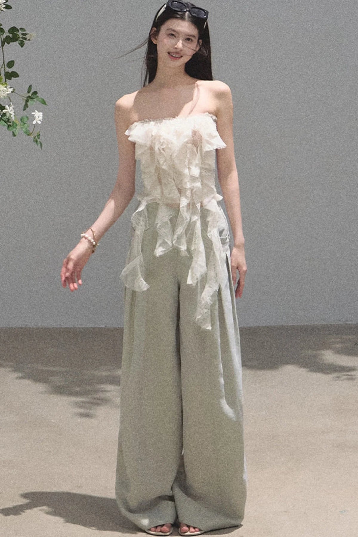 Gold Silk Linen Wide-Leg Pants